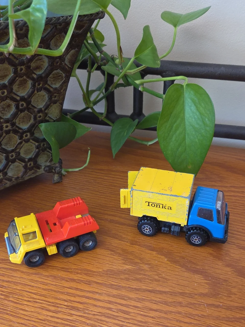 Vtg (2) Tonka - Blue Cab & Yellow Box Truck AND  Yellow & Orange Mini Hauler